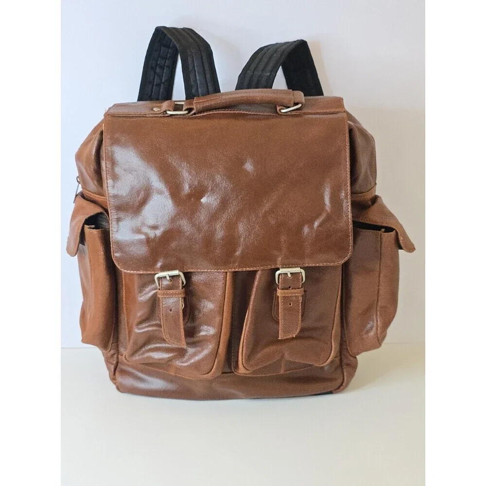 Wilson Leather Brown Backpack Rucksack Multi Pocket Laptop Travel Bag